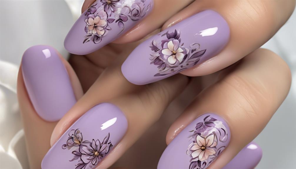 french manicure with lilac flowers