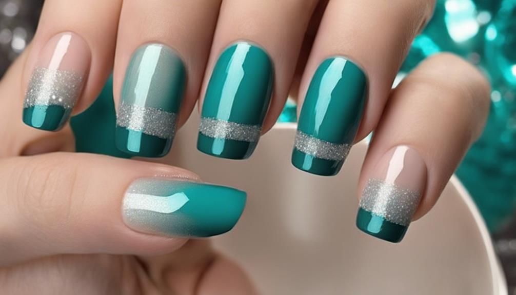 teal french tip manicure