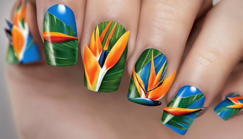 tropical bird nail design