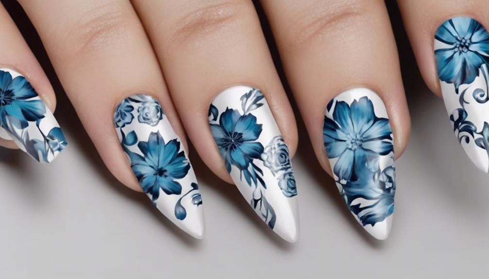 blue floral nail designs