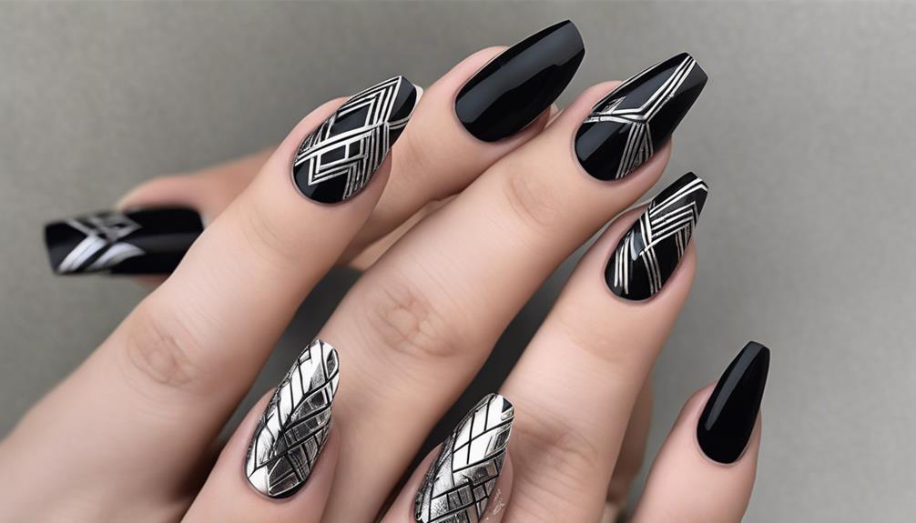 geometric nails in monochrome