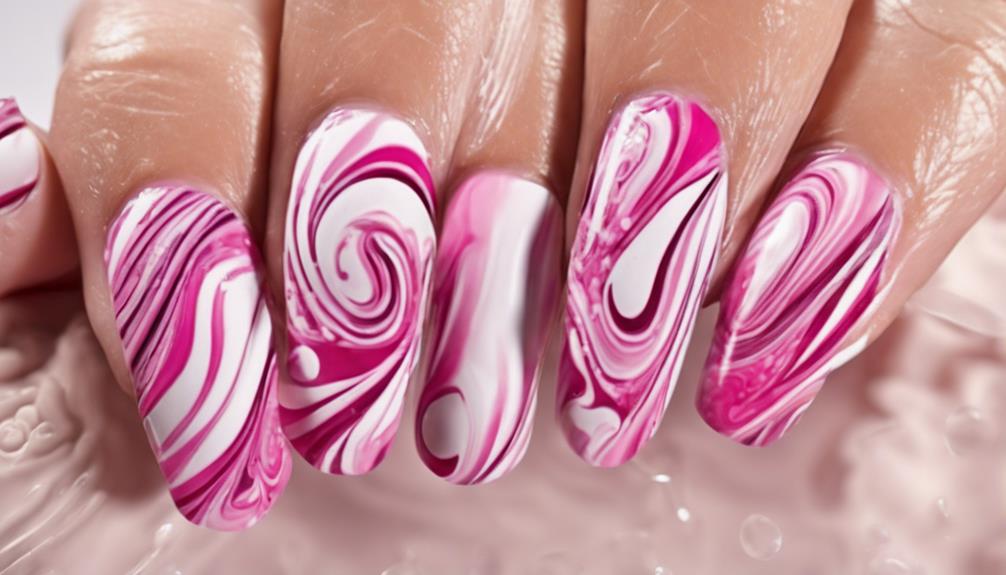 pink water marble nails
