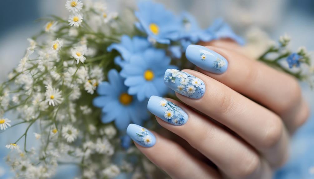 blue floral nail design