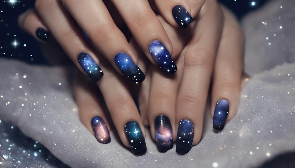 celestial themed nails adorn hands