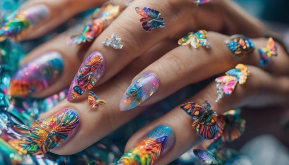 colorful butterfly wing manicure