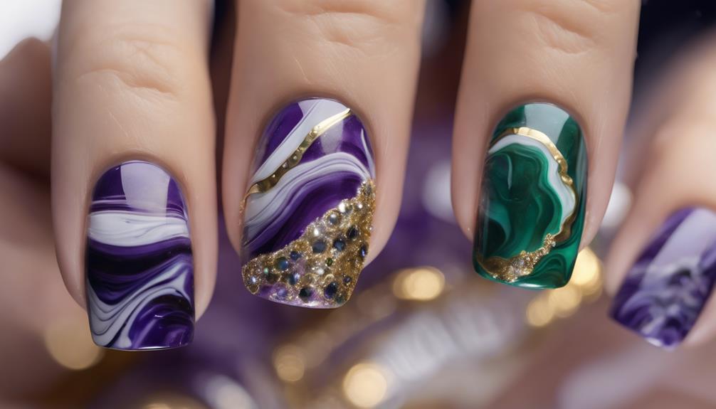 elegant marbled gemstone nails