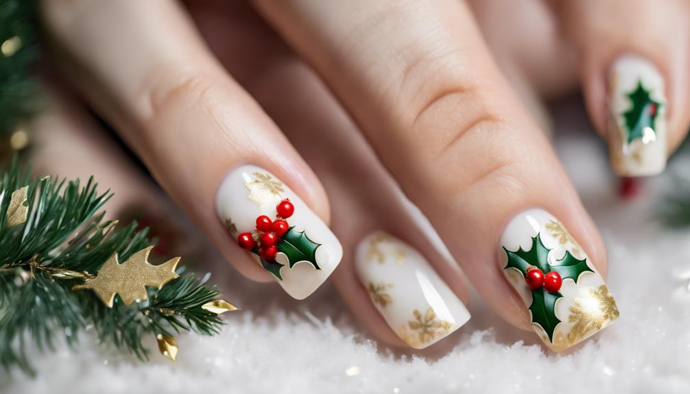 festive red holly nails