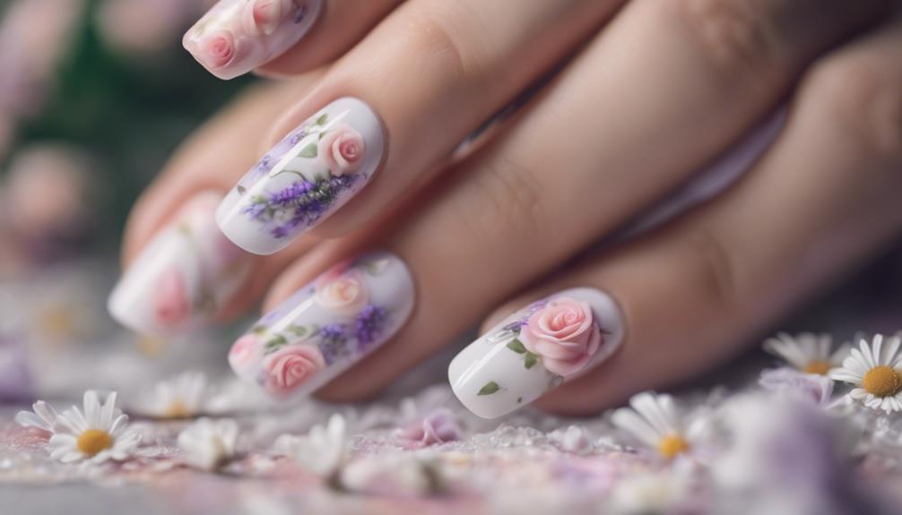 french manicure with flowers