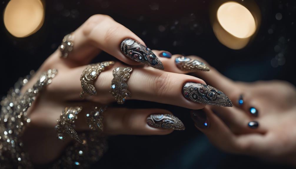 glamorous rhinestone shellac nail art