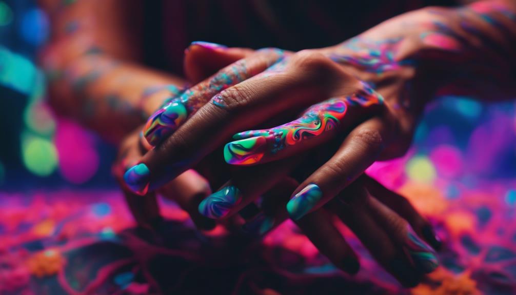 glowing nails under neon