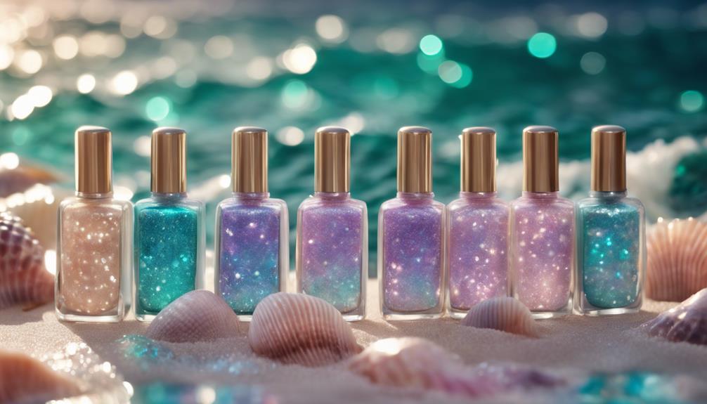 mermaid themed nails with sparkle