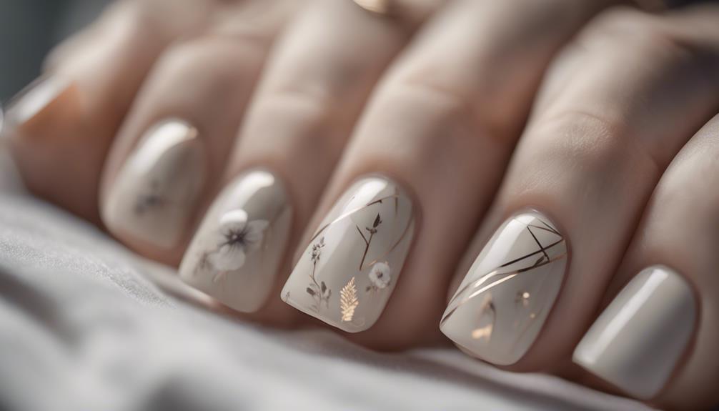 neutral manicure with gold accents