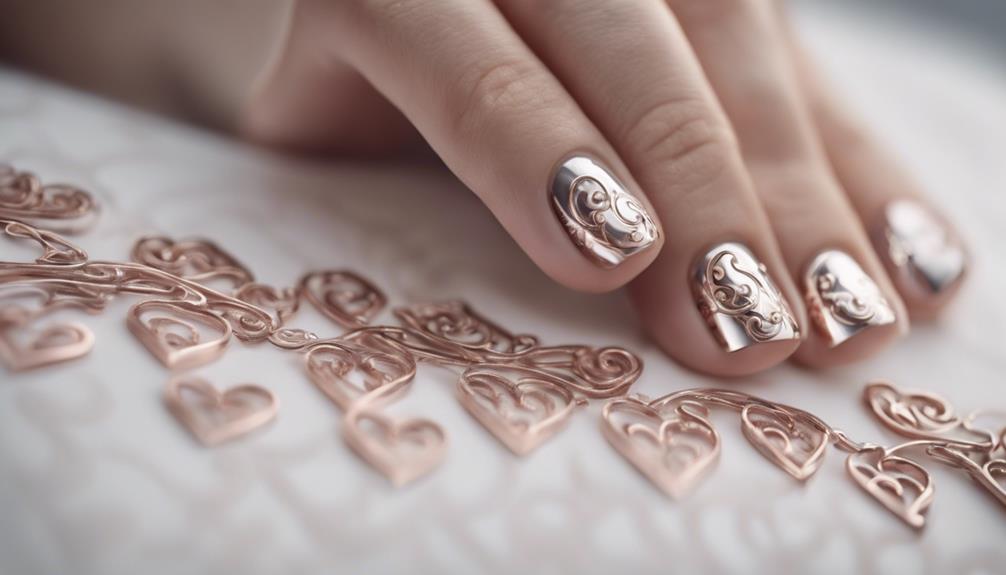 shiny nails with hearts