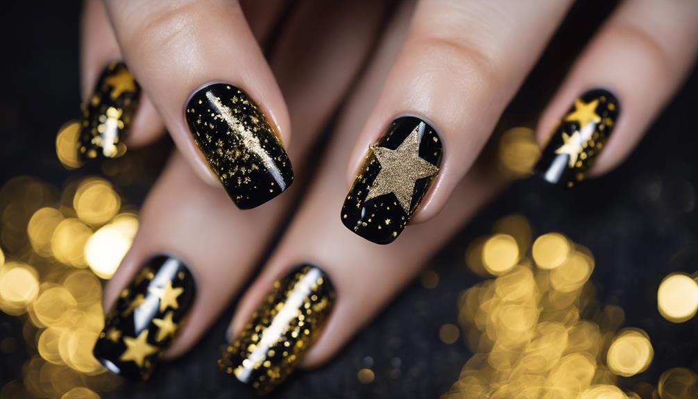 sparkling gold star nails