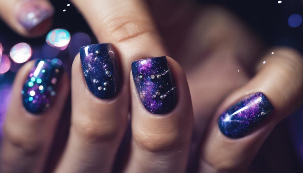 sparkling space themed manicure art