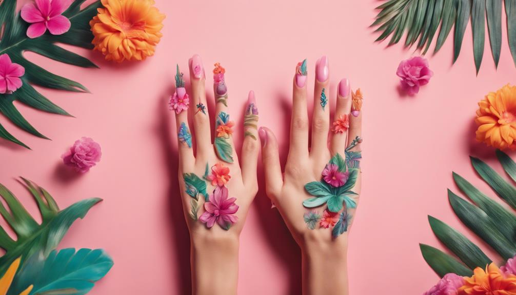 vibrant flowers on nails