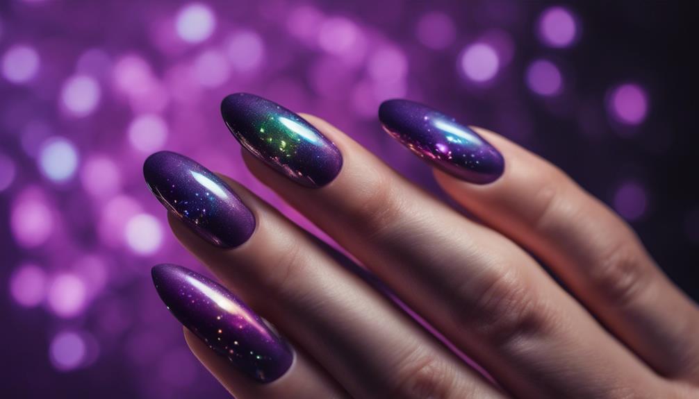 vibrant holographic purple nails