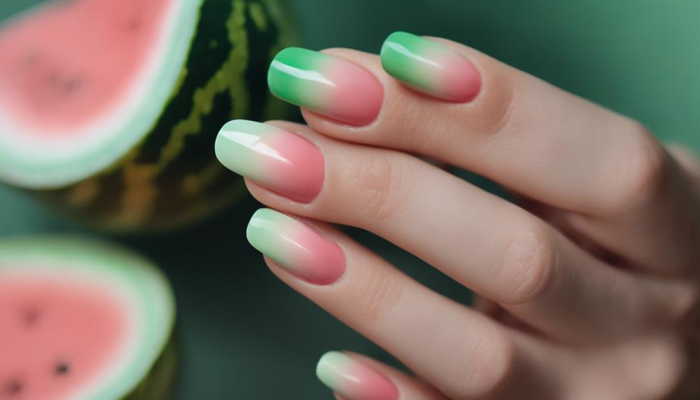 watermelon inspired french tip nails