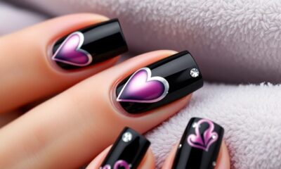 chic black heart nail art