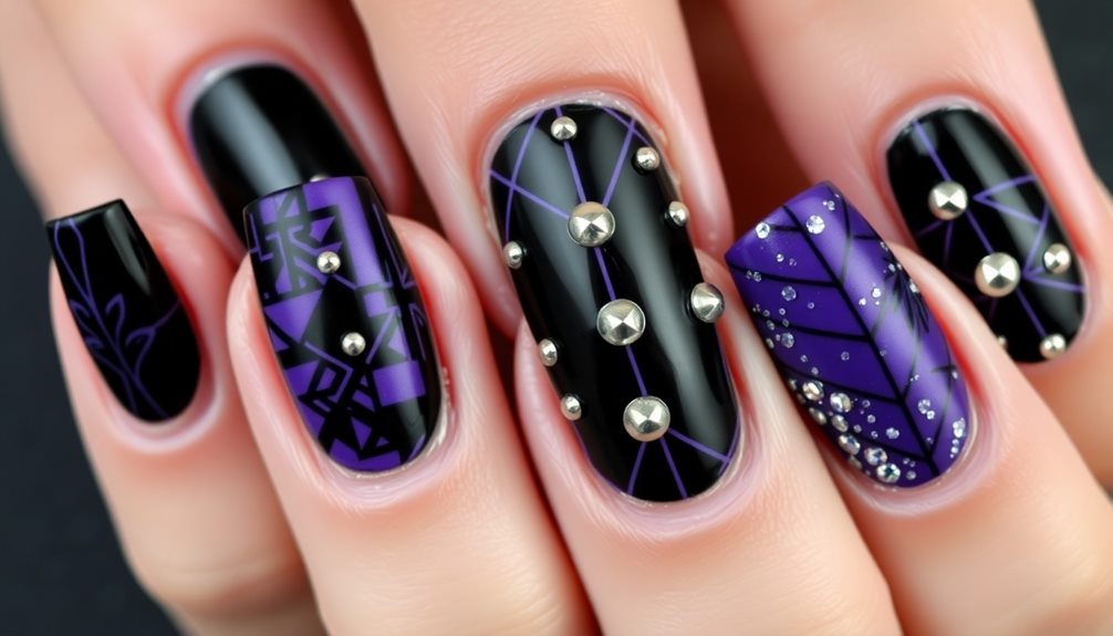 edgy black purple nails