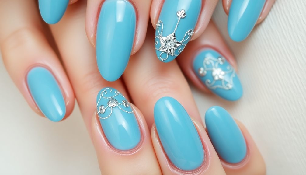 elegant blue almond nails