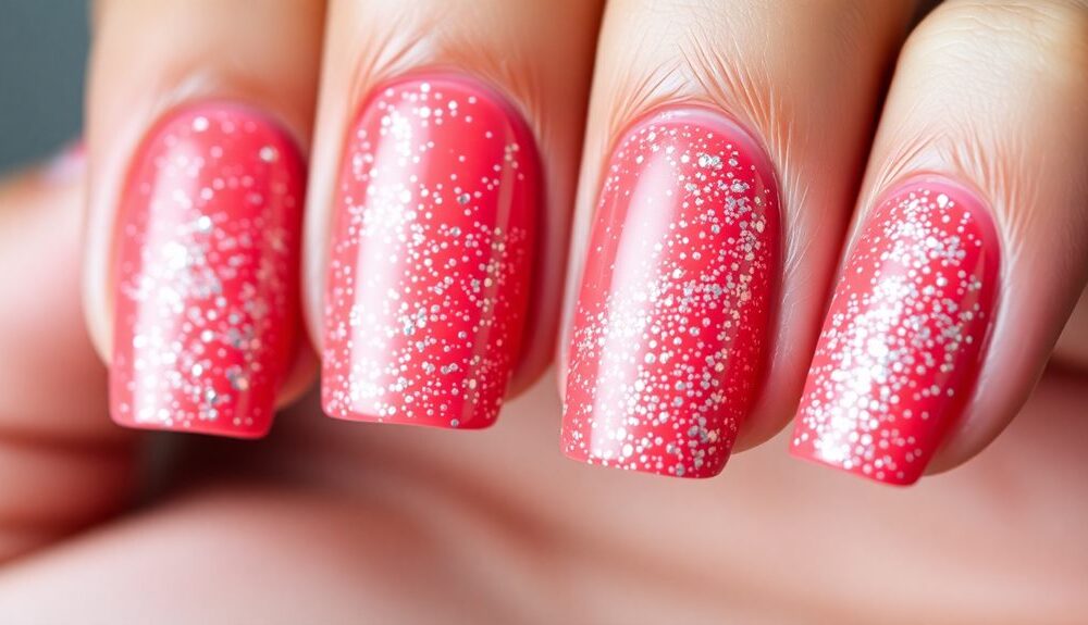 sparkling coral glitter nails