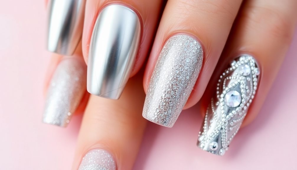 sparkling silver nail art