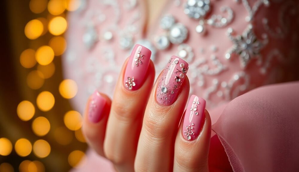 stunning pink prom nails