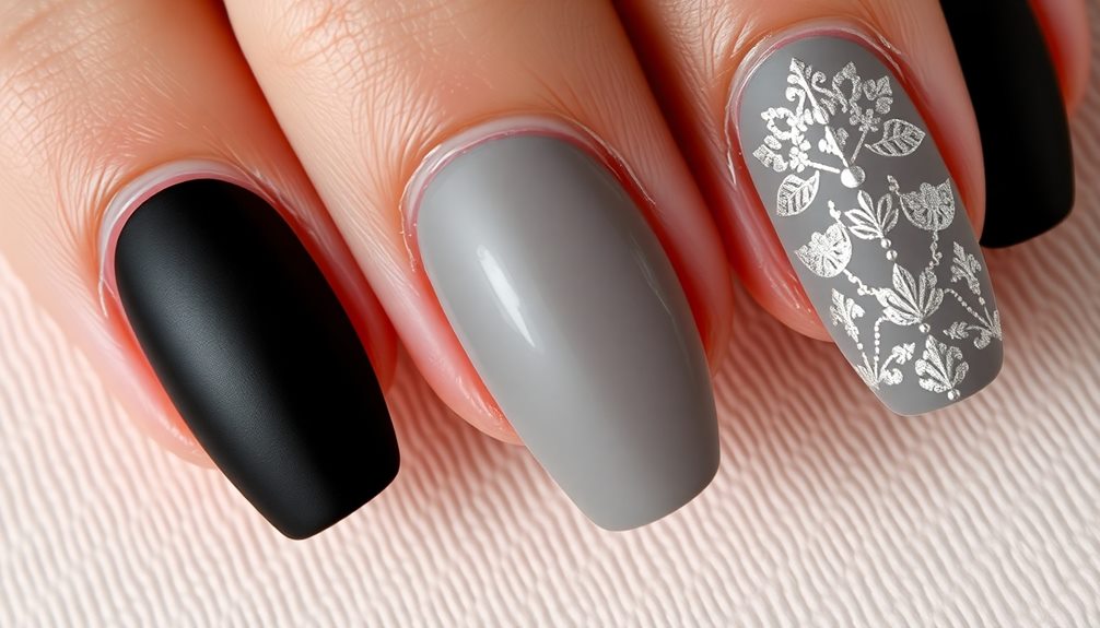 stylish black gray nails