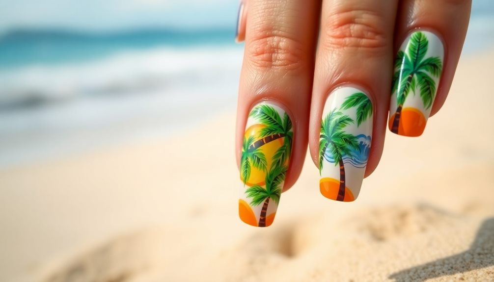 tropical beach vacation nails