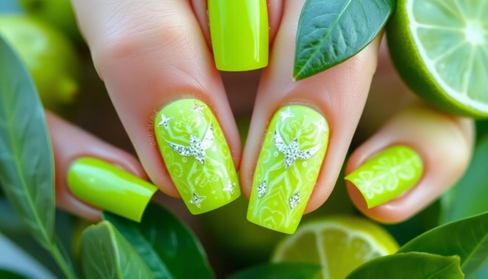 vibrant lime green nail art