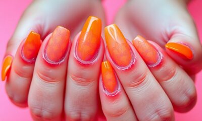 vibrant neon orange nails