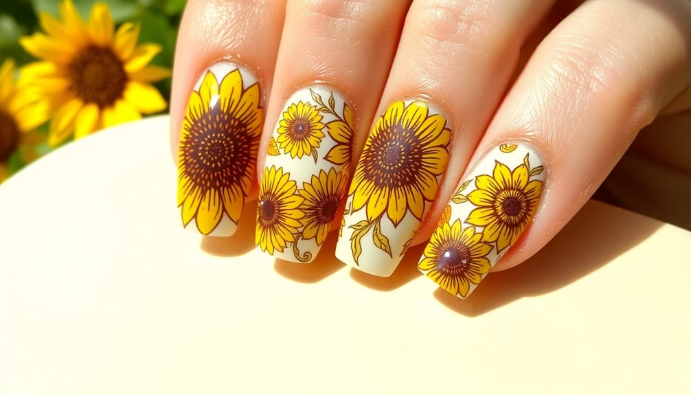 vibrant sunflower nail art