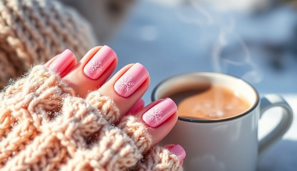 adorable cozy pink winter nails