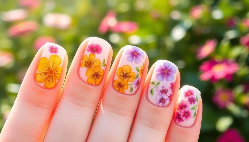 colorful flower nail design