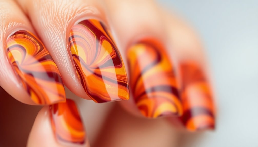 colorful swirled nail art