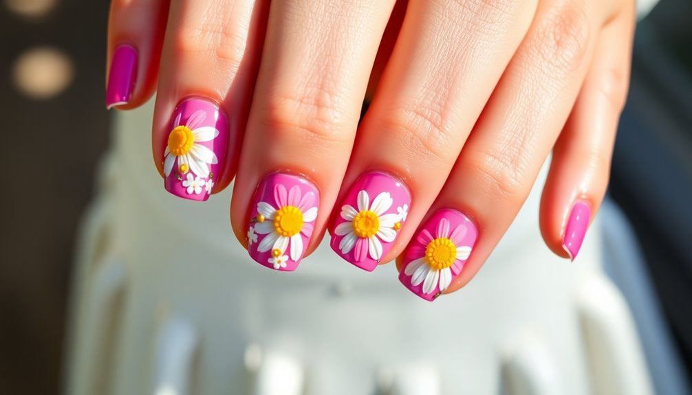daisy themed nail design ideas