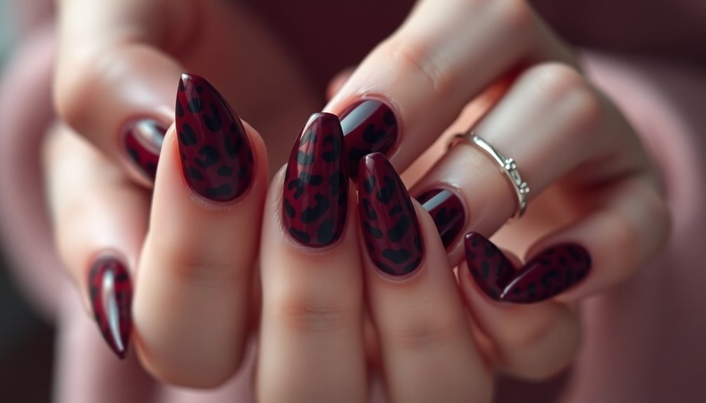 fierce burgundy leopard nails