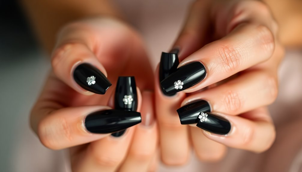 glamorous black rhinestone nails