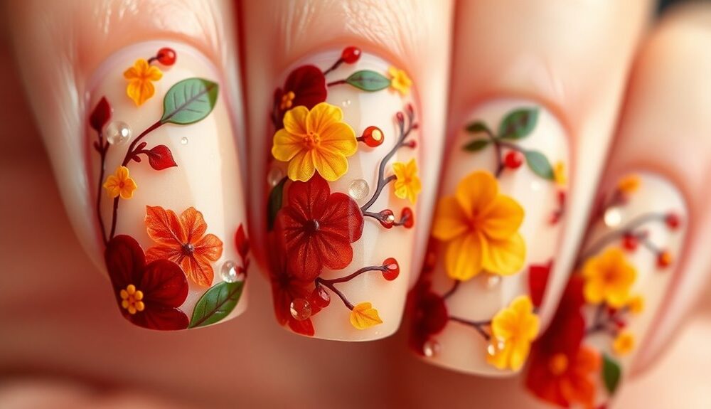 nature inspired fall floral nails