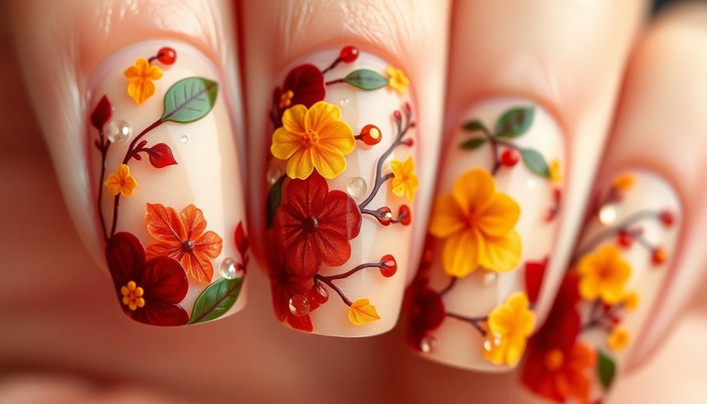 nature inspired fall floral nails