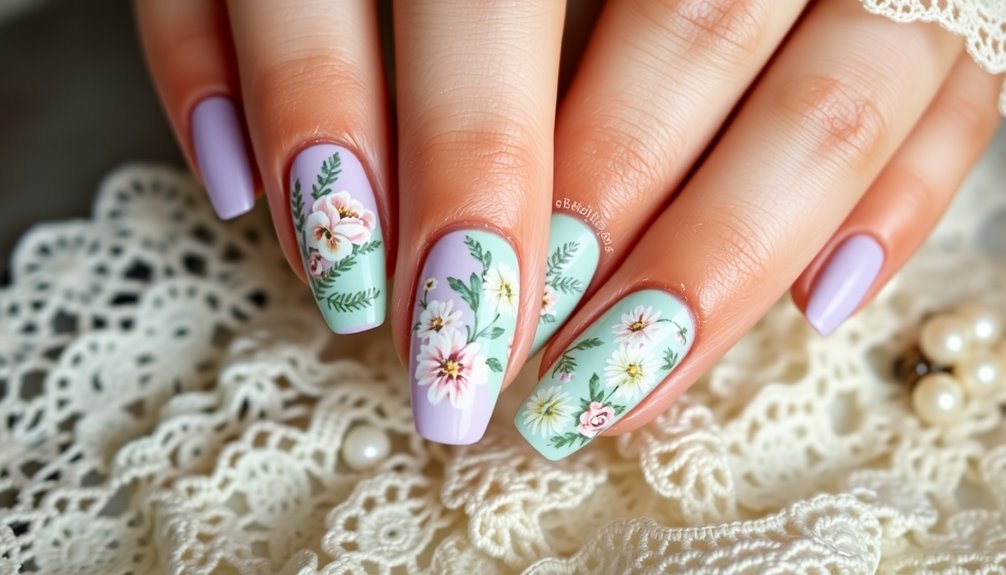 retro flower nail art
