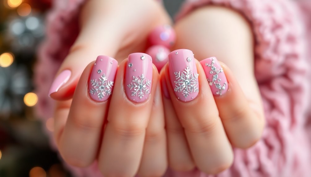 sparkly pink snowflake patterns