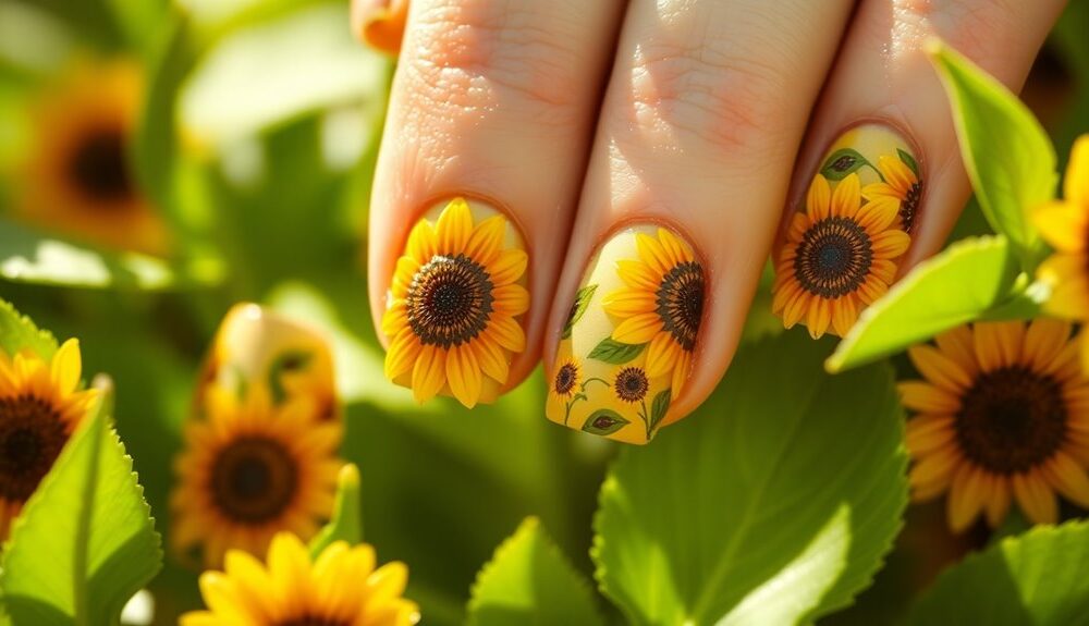 summer sunflower short nails