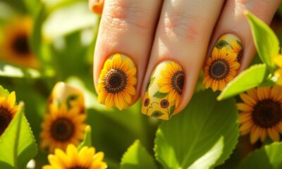 summer sunflower short nails