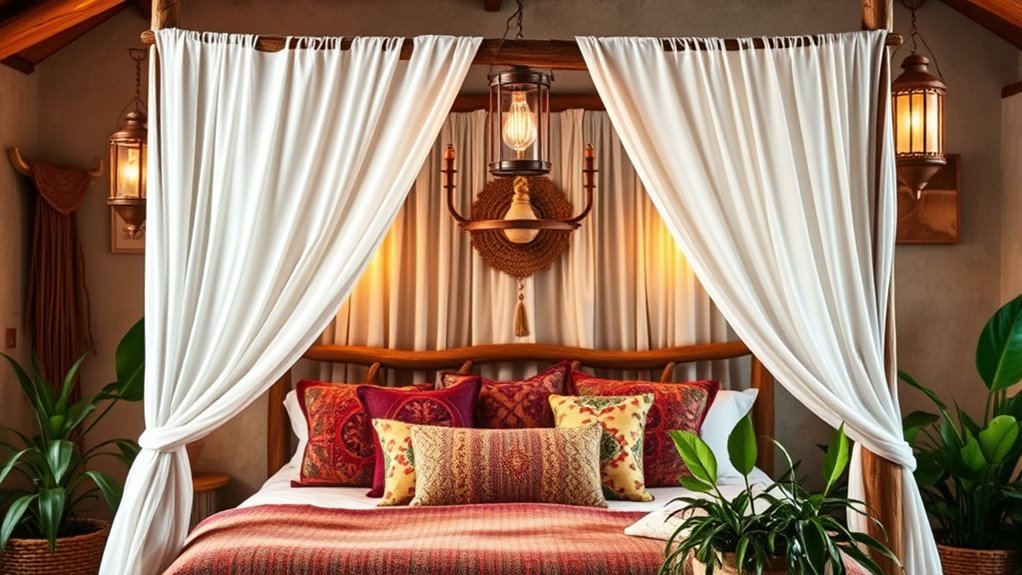 boho canopy fabric layering
