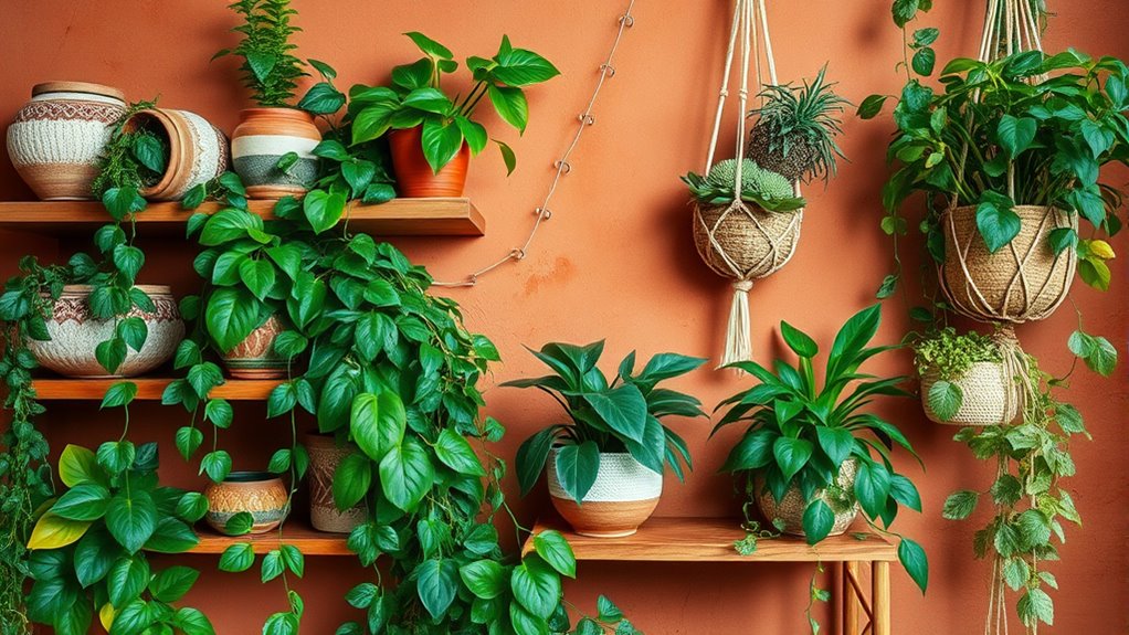 decorative planters and textured fabrics