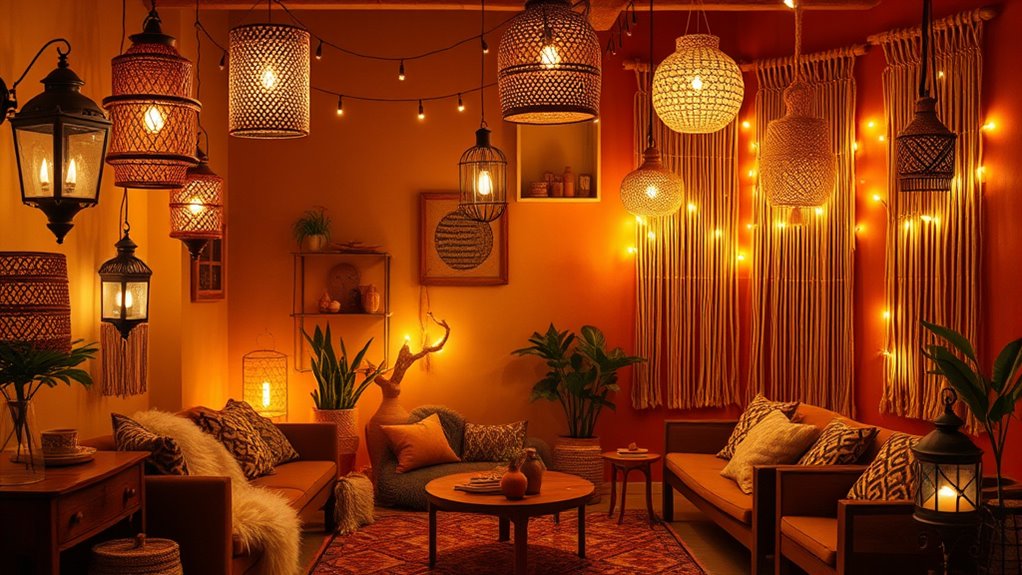 eclectic layered lighting decor