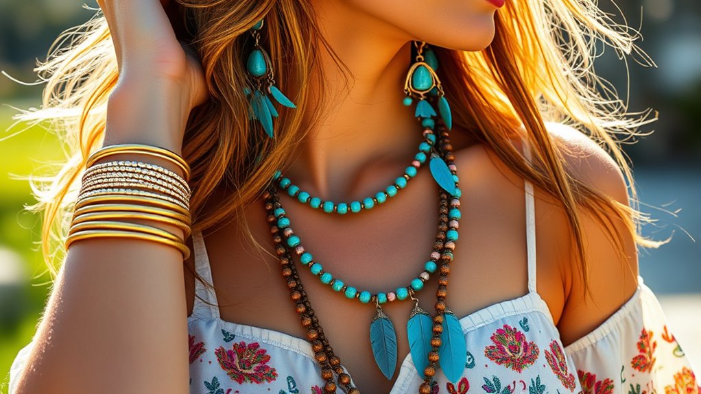 layered jewelry for boho style
