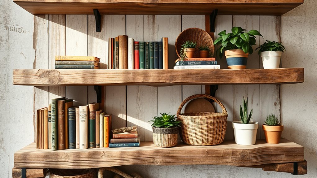 textured rustic painted shelves